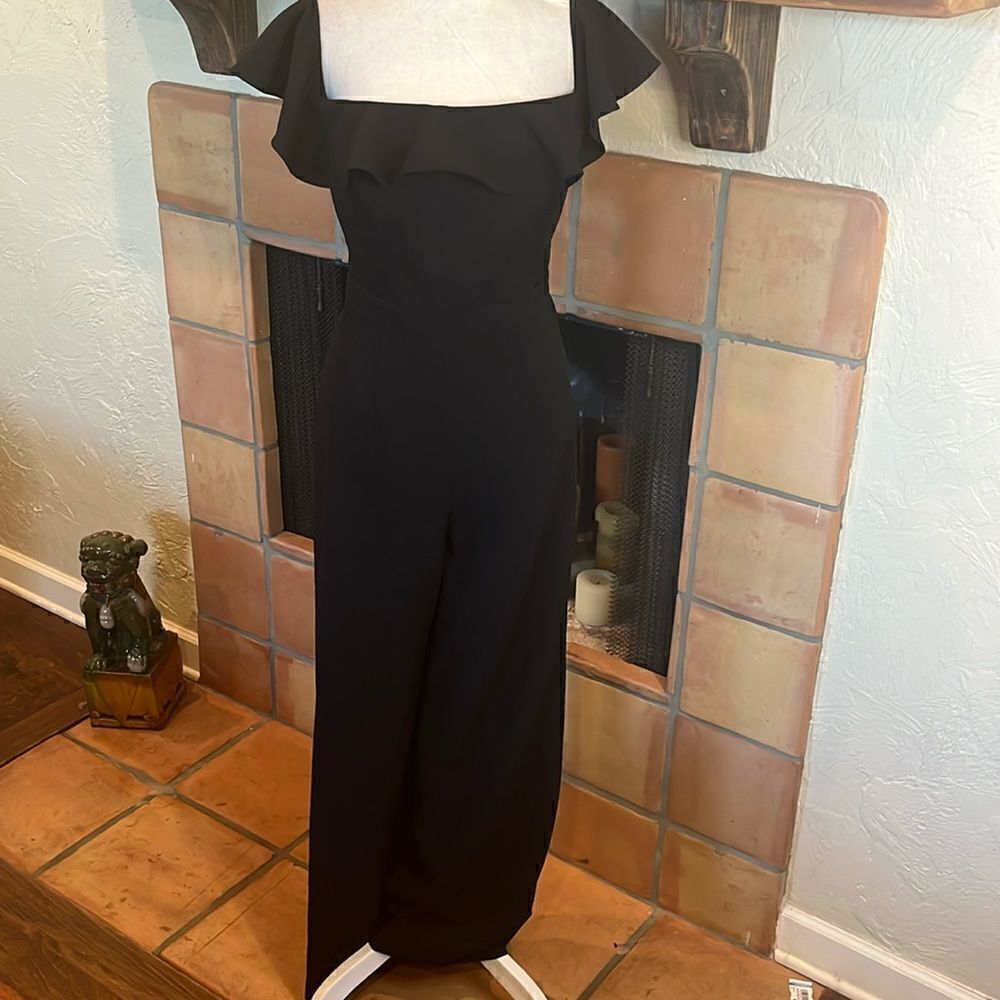Jay Godfrey Black Biondi Ruffle Off Shoulder Jumpsuit, 10!